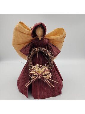 Vintage Hand Made Corn Husk and Straw Cone Angel Tree Topper 8"